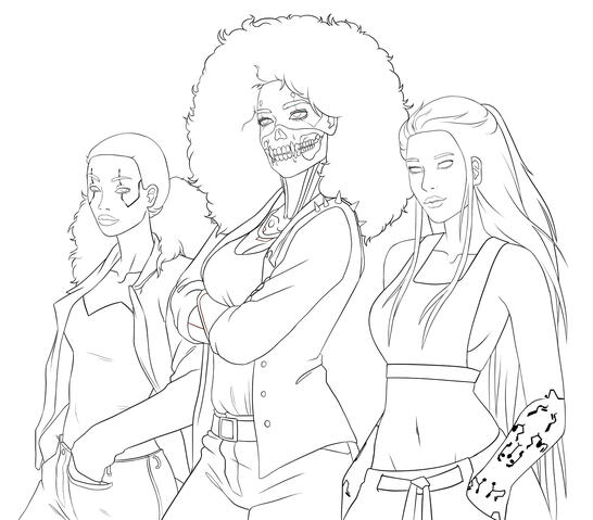 Line art of "V Trio"